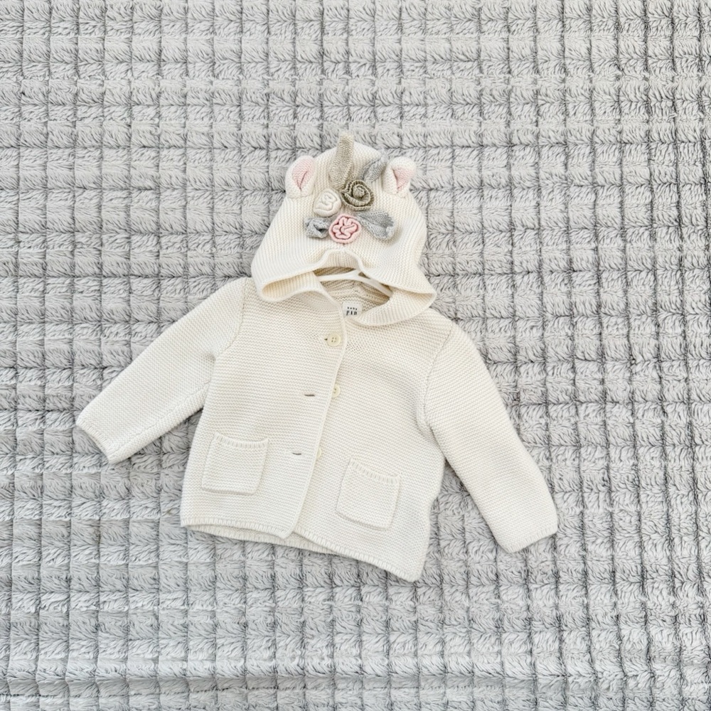 GAP Baby unicorn Cream Knit Cardigan